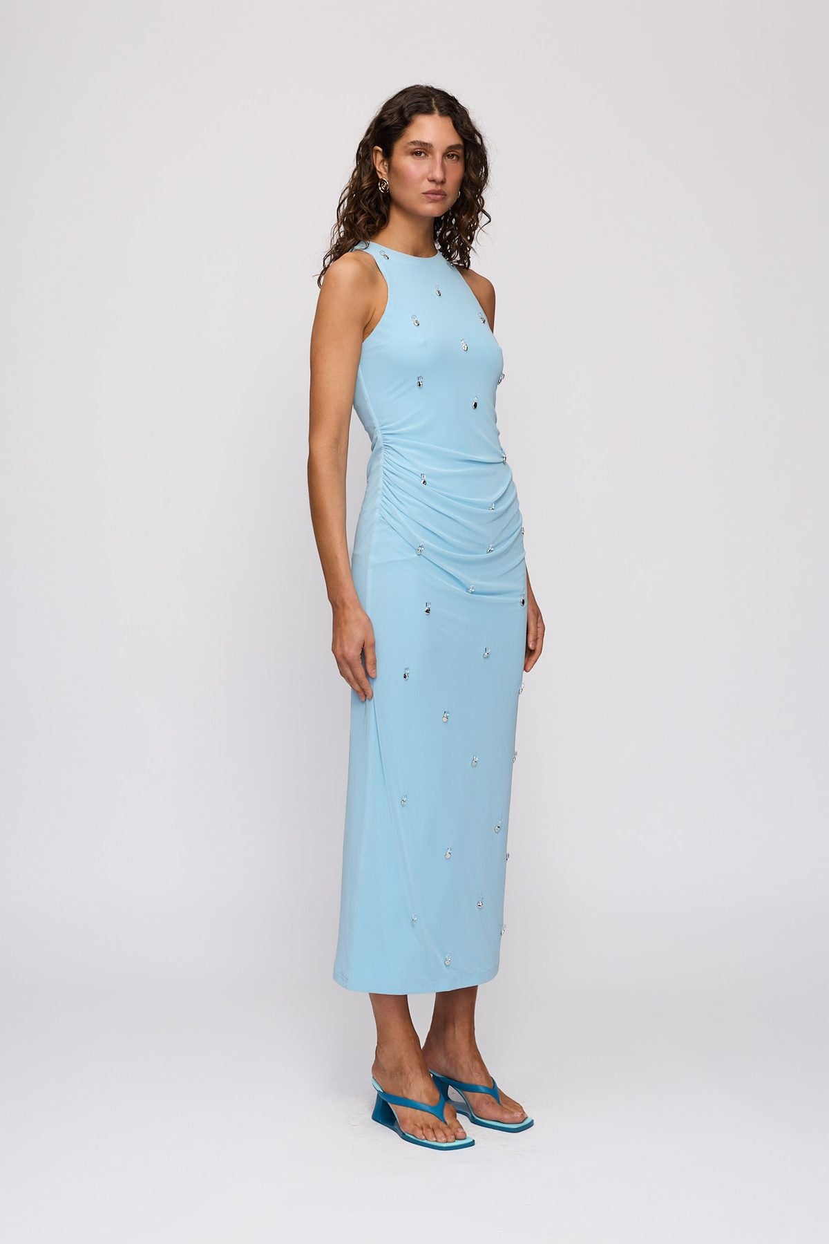 Melba Midi Dress in Sky by The Wolf Gang – full-length view