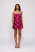 Palma Mini Dress in Berry by The Wolf Gang – front full-length view