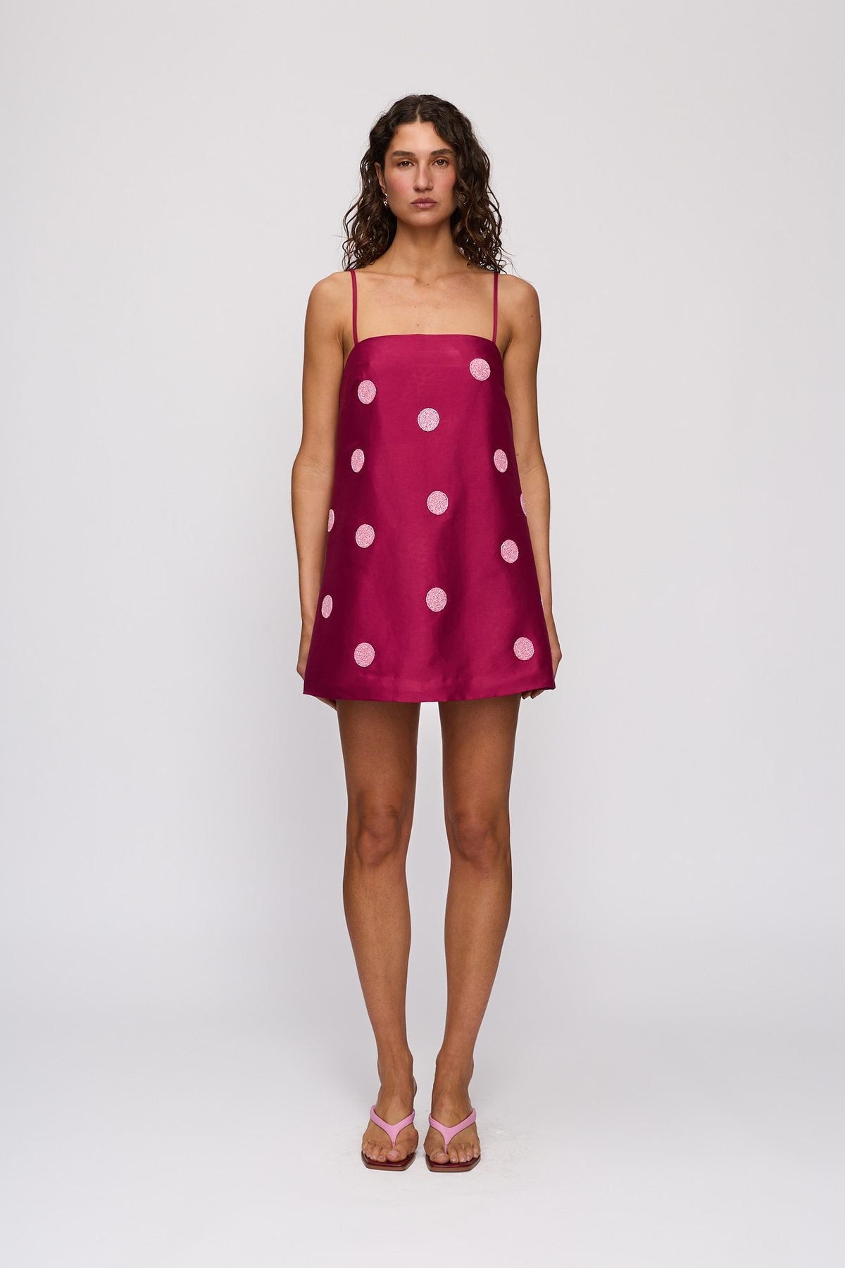 Palma Mini Dress in Berry by The Wolf Gang – front full-length view