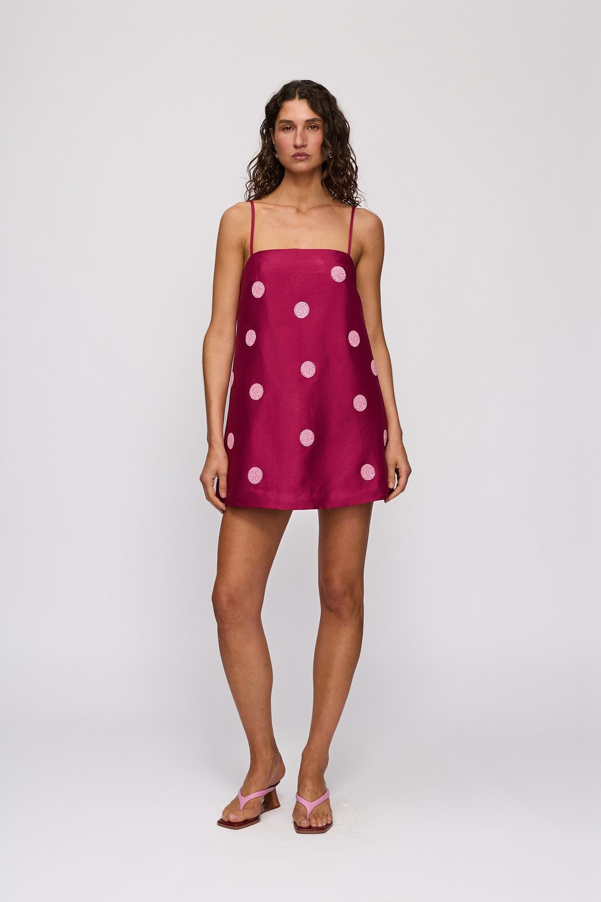 Palma Mini Dress in Berry by The Wolf Gang – full-length view
