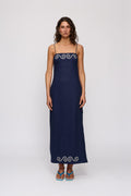 Seren Midi Dress in Navy by The Wolf Gang – front full-length view