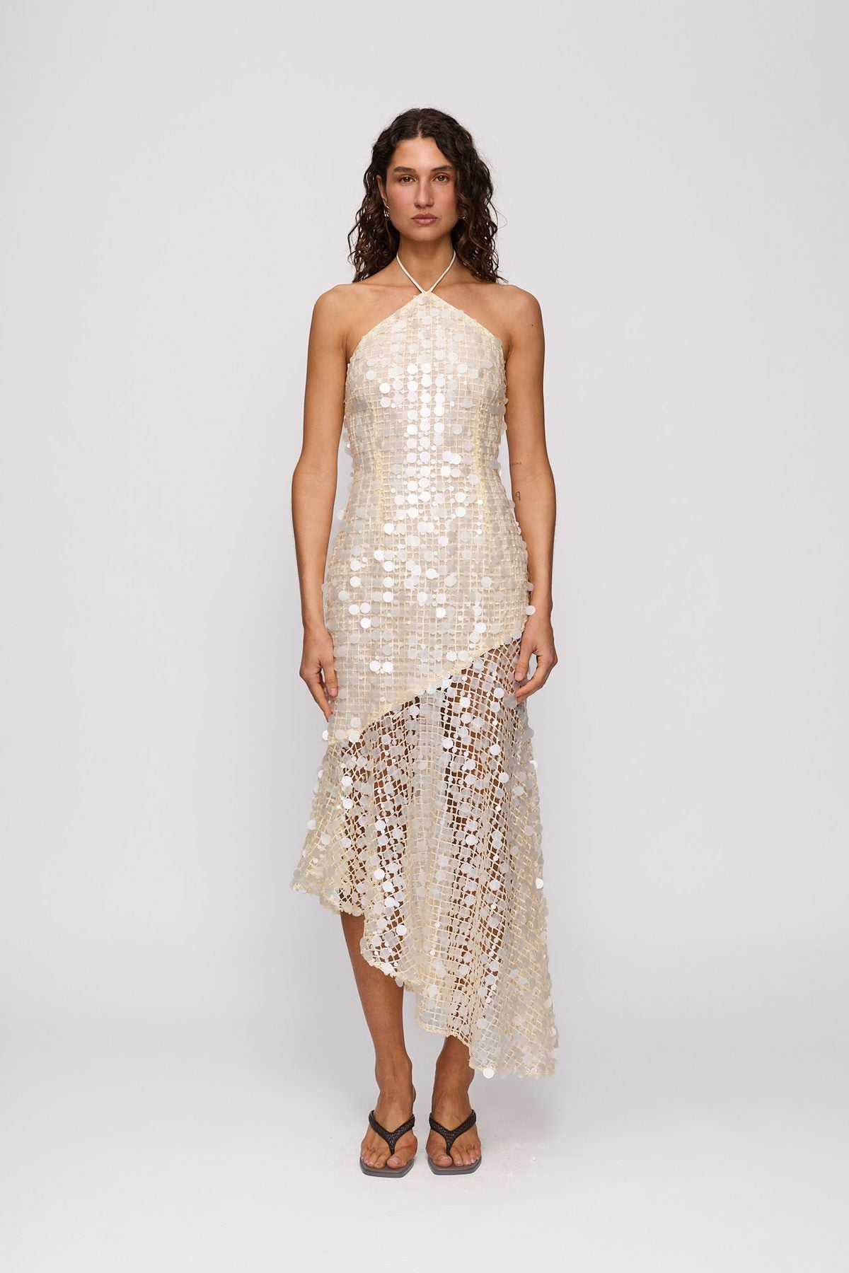 Sondra Maxi Dress in Champagne by The Wolf Gang – front full-length view