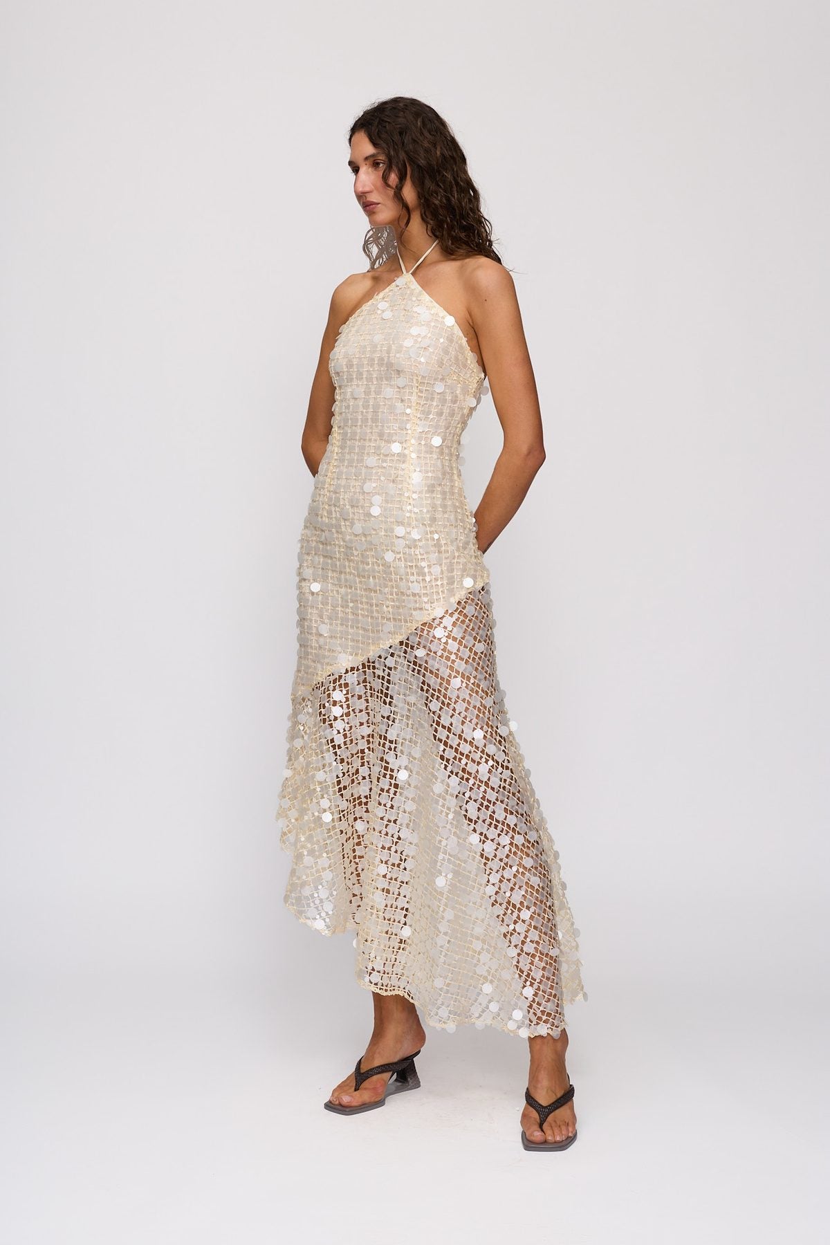 Sondra Maxi Dress in Champagne by The Wolf Gang – full-length view