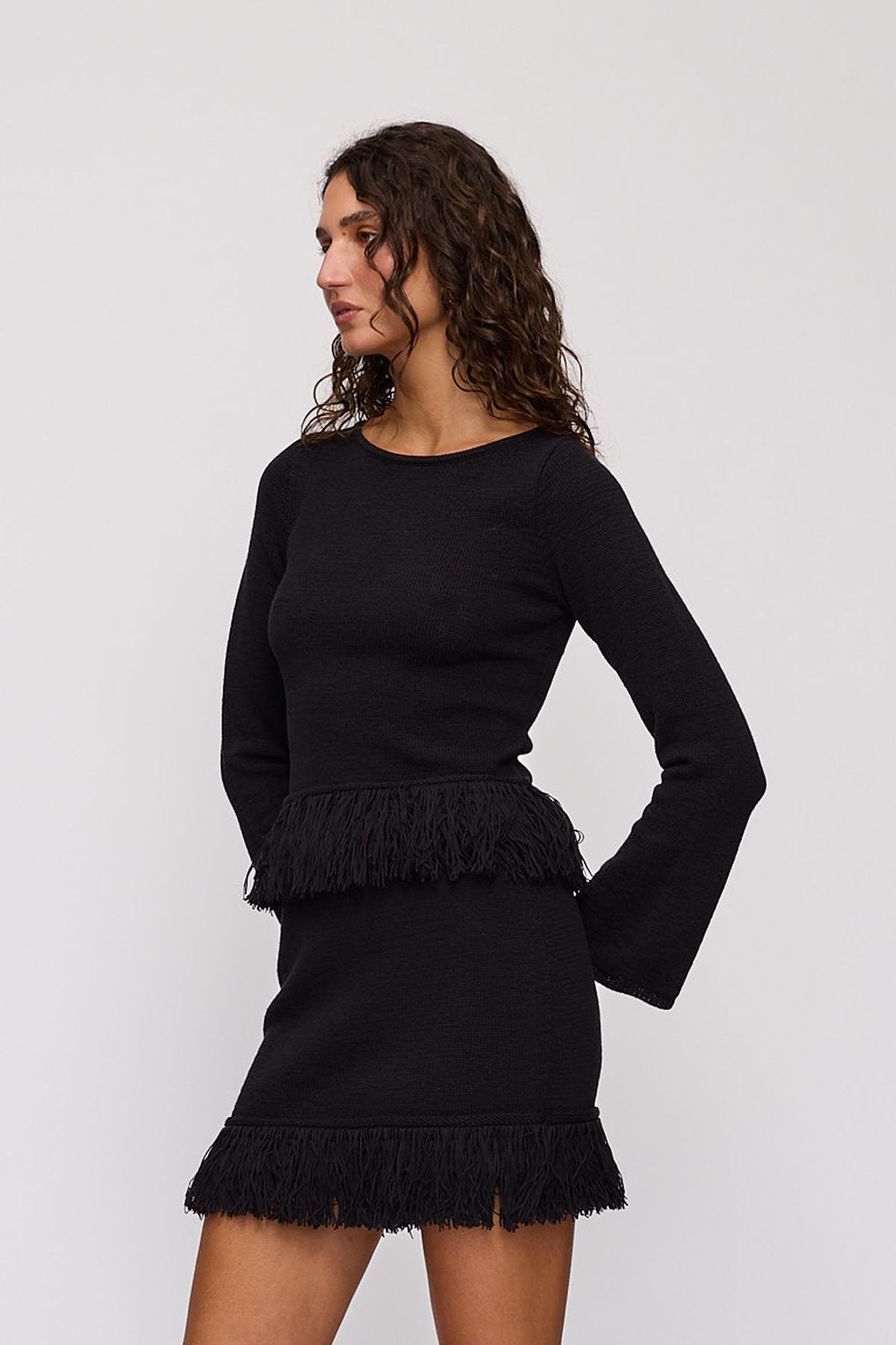 Tully Long Sleeve in Noir by The Wolf Gang – close-up view