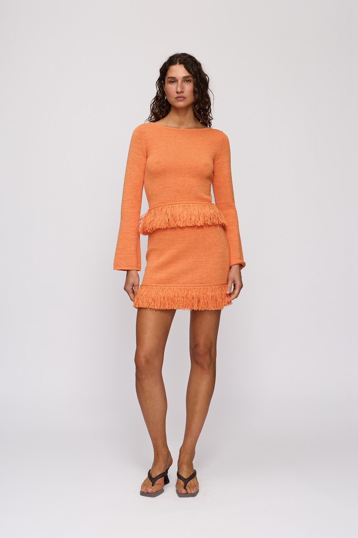 Tully Long Sleeve in Tangerine by The Wolf Gang – full-length view