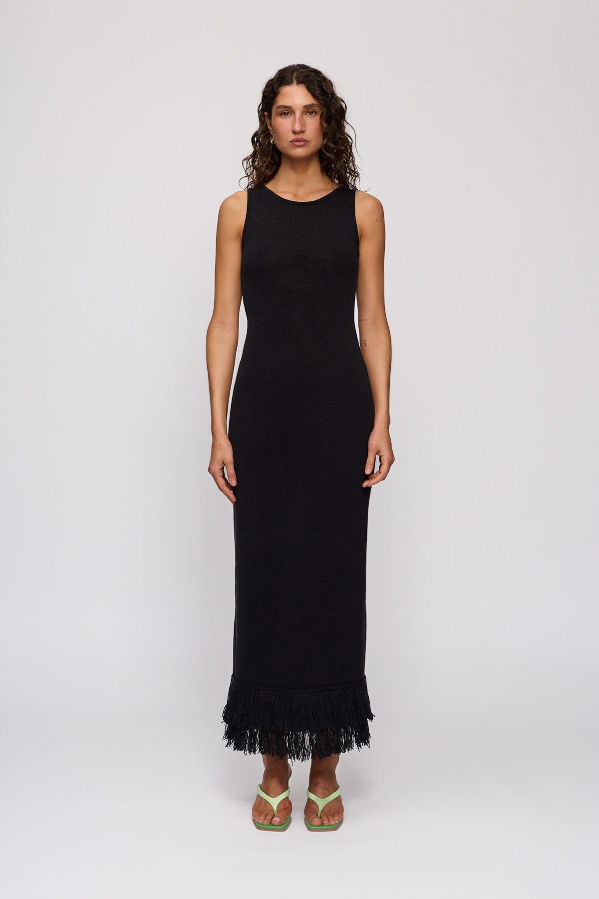 Tully Midi Dress in Noir by The Wolf Gang – full-length view