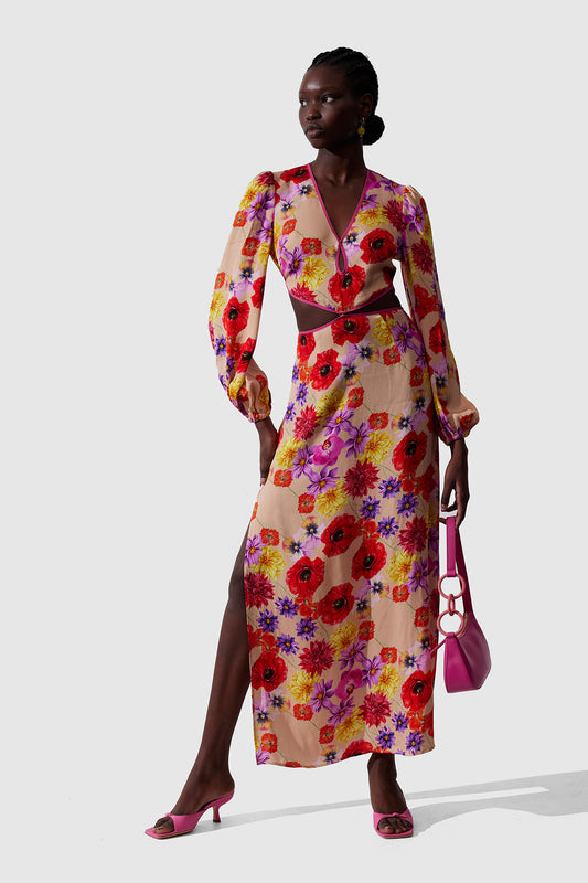 Orella Cut Out Maxi Dress - Blooms Creme