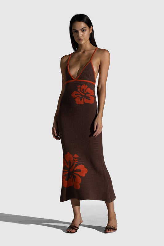 Hibiscus Knit Dress - Cocoa